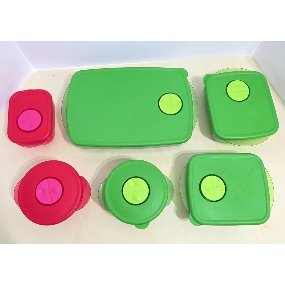 Tupperware Rock N Serve 6 Container Set 3381 3385 3387 4720 Pink Green Vented